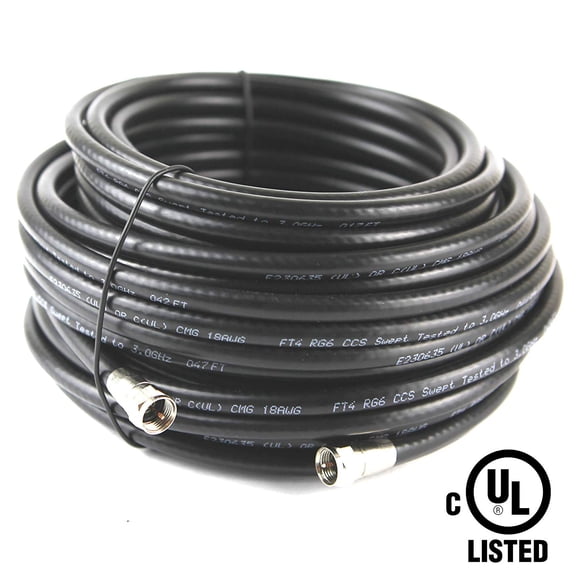 Kunova (TM) 100 FT RG-6 Satellite TV Coaxial Cable RG6 3.0 Ghz 100FT New With Connectors UL CMG In Wall Rated
