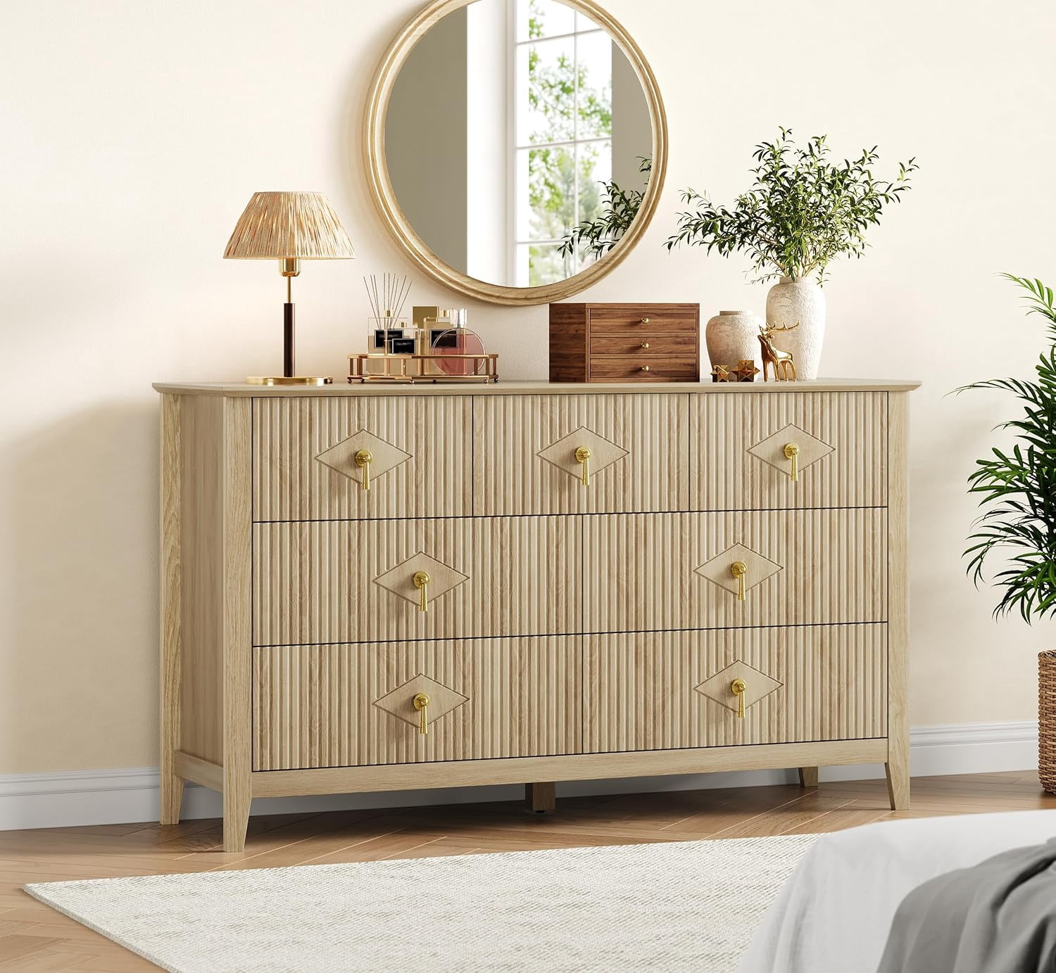 Dresser for Bedroom with 7 Drawers, 54 in Wide Modern Chest of Drawers with Metal Handle, Dresser TV Stand, Wood Drawer Organizer for Bedroom, Living Room, Hallway