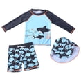 thumbnail image 1 of PMVFHDE Toddler Boys' 3-Piece Swimsuit Set - Short Sleeve Rash Guard + Elastic Waist Trunks & Swim Cap, Quick-Dry Breathable Sun Protection for Beach/Pool Sky Blue-B,2-3 Years, 1 of 7