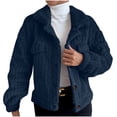 thumbnail image 2 of IROINID Veste Courte Décontractée pour Femme à Revers en Pointe, Blouson Bomber Uni à Manches Longues, Bleu Foncé, 2 of 8