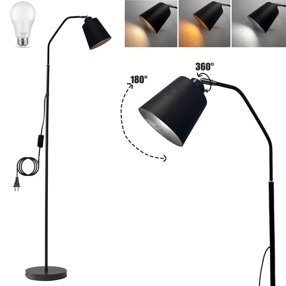 SUSUZI 60" Black Dimmable Floor Lamp – Modern Standing Lamp with 3 Color Temp for Bedroom Living Room, (LED Bulb Included)