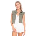 thumbnail image 1 of Womens Distressed Denim Button Up Sleeveless Crop Vest, Olive Green, Small, 1 of 5