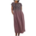 thumbnail image 2 of Meichang Robes en Lin pour Femmes 2024 Rétro à Imprimé Floral Coupe Ample Robes Midi Manches Courtes Col Rond Robes d'Été Décontractées Évasées Légères Confortables Longues Robes de Travail Rouge G, 2 of 5