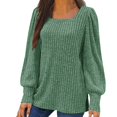 thumbnail image 1 of Meichang Puff Long Sleeve Shirts for Women Plus Size Square Neck Ribbed Knit Tops Solid Loose Fit Side Slit Hem Blouses Spring Trendy Women Tunic Tops, 1 of 5
