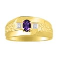 thumbnail image 1 of RYLOS Men's Rings 14K Yellow Gold Classic Nugget 6X4MM Oval Gemstone & Diamond Ring Amethyst February Birthstone Rings Size 12, 1 of 7
