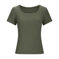 thumbnail image 4 of BVOFAR Women's Casual Short Sleeve Square Neck T-Shirts Summer Ribbed Knit Tops Solid Color Slim Fit Tee Shirts 2025, 4 of 5