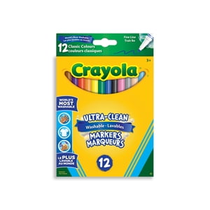 Crayola Ultra-Clean Marqueurs de ligne lavables, couleurs classiques, 12 Nombre