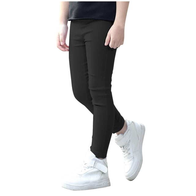 GDREDA Girls' Basic Solid Full Length Cotton Soft Leggings (Black,4-5 Years)