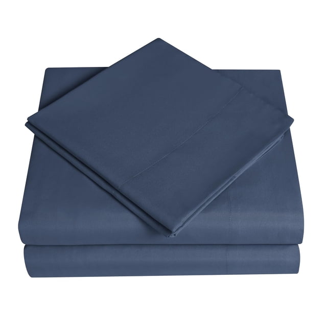 Red Label Ensemble de Draps en Microfibre Brossée Ultra Douce et Facile d'Entretien, Bleu Marine, Plié avec Surpiqûres Visibles, Fabriqué en Microfibre de polyester 100 % Résistante aux Plis, Convient aux Matelas jusqu'à 14 Pouces de Profondeur, Convient à un Entretien Facile et un Confort Durable.