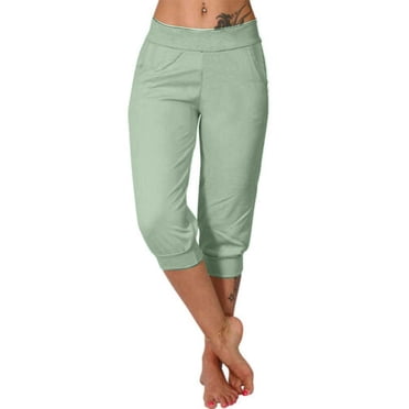 Timegard Capri Pants for Women Summer Low Elastic Cinch Bottom Comfy Joggers with Pockets Crop Pants