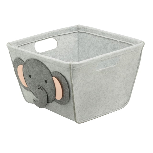 Panier de Rangement en Feutre avec Écusson Visage d'Éléphant, Panier en Feutre Carré Gris à Construction Épaisse et Robuste, Présentant un Écusson Visage d'Éléphant Brodé avec des Oreilles Intérieures Roses et un Tronc d'Un Côté, Poignées Découpées pour un transport Facile, Mesurant 13 Po L x 13 Po L x 9 Po H, Idéal pour Ranger des Articles Ménagers, des Jouets pour Animaux de Compagnie Ou des Fournitures.