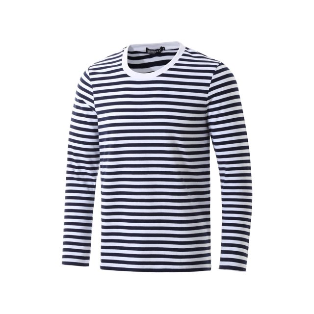 INSPIRE CHIC T-Shirt pour Homme à Rayures Col Ras du Cou Manches Longues Chandail Haut 46 Bleu Marine