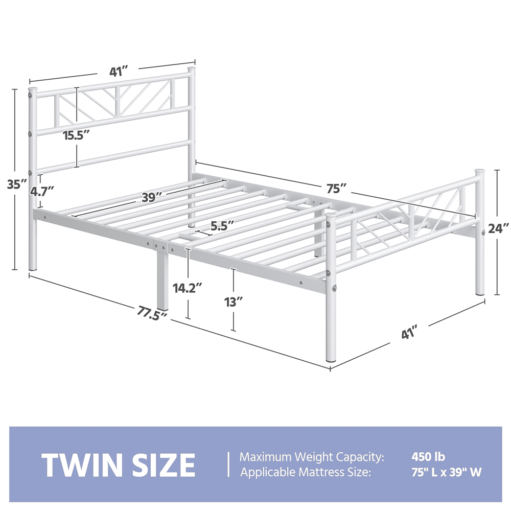 FullFurnique Minimalist Metal Platform Bed with Arrow Design Headboard for Adults, Full, White