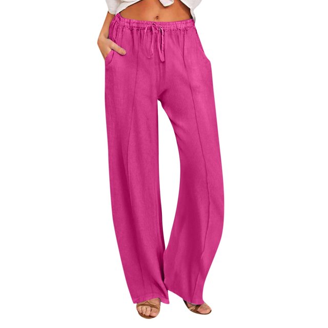 Yuyuzo Womens Ribbed Knit Pants Wide Leg Casual Loose Drawstring High Waisted Solid Trousers with Pocket