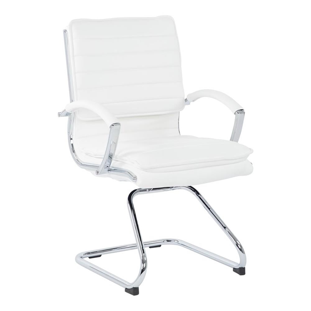 Office Star Guest Faux Leather Chair in White with Chrome Base