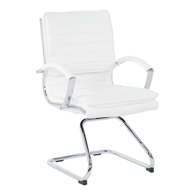 Office Star Guest Faux Leather Chair in White with Chrome Base