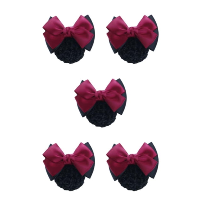 Decodeary Professional Hair Plate Mesh Pocket Practical Snood Net Elegant And Professional Two Bows- rose red 5Set