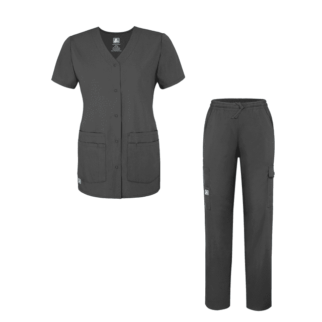 Adar Universal Women's Scrub Set ? Snap Front Scrub Top and Multi Pocket Scrub Pants