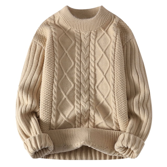 Styesk Mens Sweater Solid Color Pullover Sweater Comfy Soft Oversized Sweater Cable Knit Crewneck Sweater Casual Loose Sweaters with Ribbing Edge