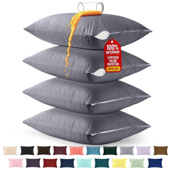Utopia Bedding 4 Pack Waterproof Pillow Protectors with Zipper Queen Size (Gray), Bed Bug and Dust Mite Proof Pillow case Covers, Moisture Wicking Pillow Encasements 20 x