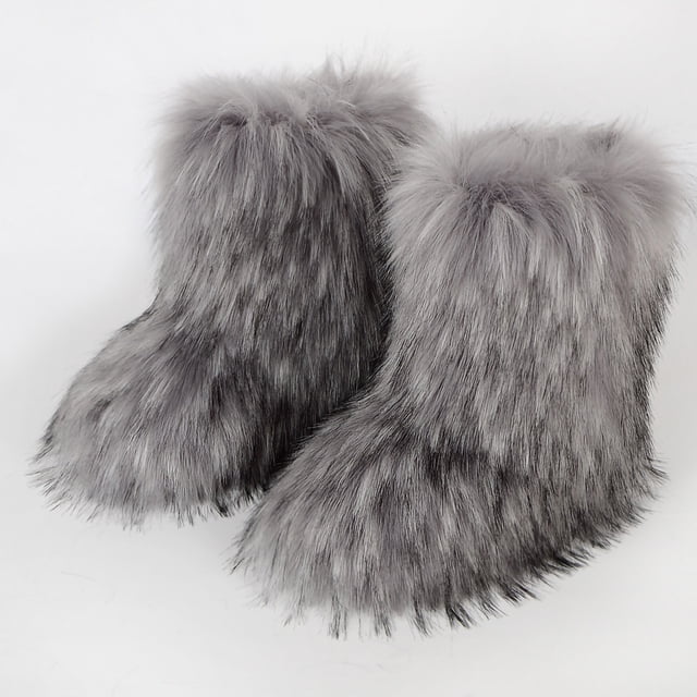 LSLJS Bottes d'Hiver pour Femmes en Fausse Fourrure Bout Rond Chaudes Duveteuses Peluche Bottes de Neige Imitation Plus Cachemire Chaussures de Neige