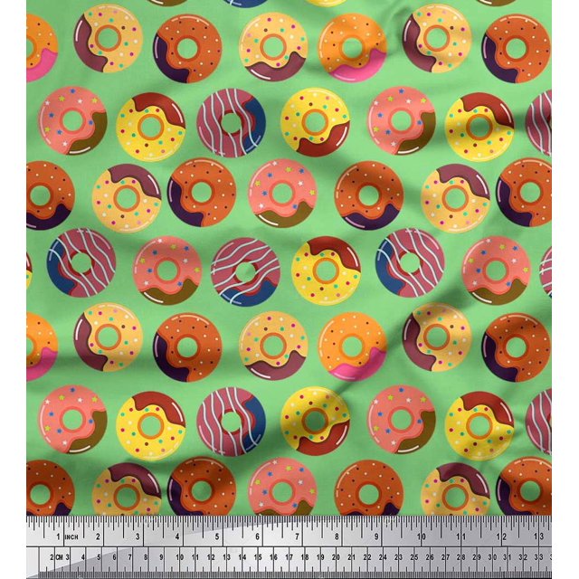 Soimoi Polyester Crepe Fabric Donuts Food Print Fabric by Yard 42 Inch Wide