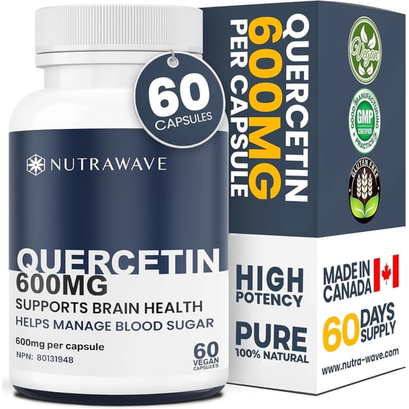 Nutrawave Quercetin 1200 mg (2 x 600 mg) – Antioxidant Immune Support Supplement, Quercetin Capsules, Plant-Based Flavonoid, 60 Vegan Capsules, Non-GMO