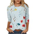 thumbnail image 2 of EGNMCR T-Shirts pour Femmes T-shirt Imprimé de Mode pour Femmes Blouse Mi-Longue à Manches 3/4 Col Rond Hauts Décontractés, 2 of 5