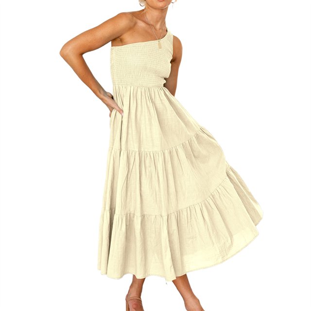Robe Longue Décontractée pour Femmes, Robe Midi Plissée pour Filles, Fête, Danse, Plage, Vacances, Bureau, Mode Été, Abricot m