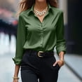 thumbnail image 2 of Yanlir Chemisier Haut à Revers en Satin Uni pour Femme, Printemps Automne, Col Rond, Mode Décontractée, Blouse à Boutons, Chemise Confortable pour Bureau Travail Tenue Quotidienne (Vert, 2TG), 2 of 6
