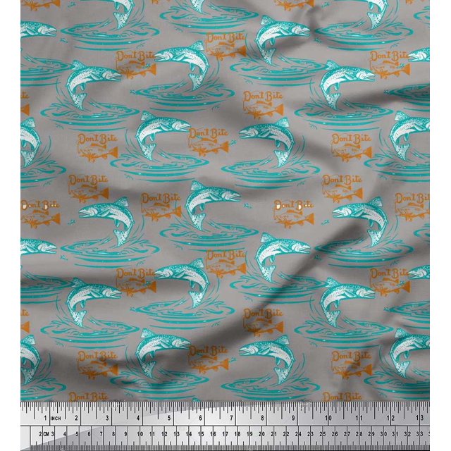 Soimoi Green Viscose Chiffon Fabric Text & Fish Ocean Print Fabric by the Yard 42 Inch Wide