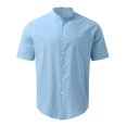 thumbnail image 3 of TopLLC Polo pour Homme Chemise en Lin Décontractée Col Officier Manche Courte Chemise Boutonnée, 3 of 4