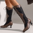 thumbnail image 4 of Cameland Large Women's Fall/Winter Lace Contrast Boots Mutual Lace High Heel Boots, 4 of 6