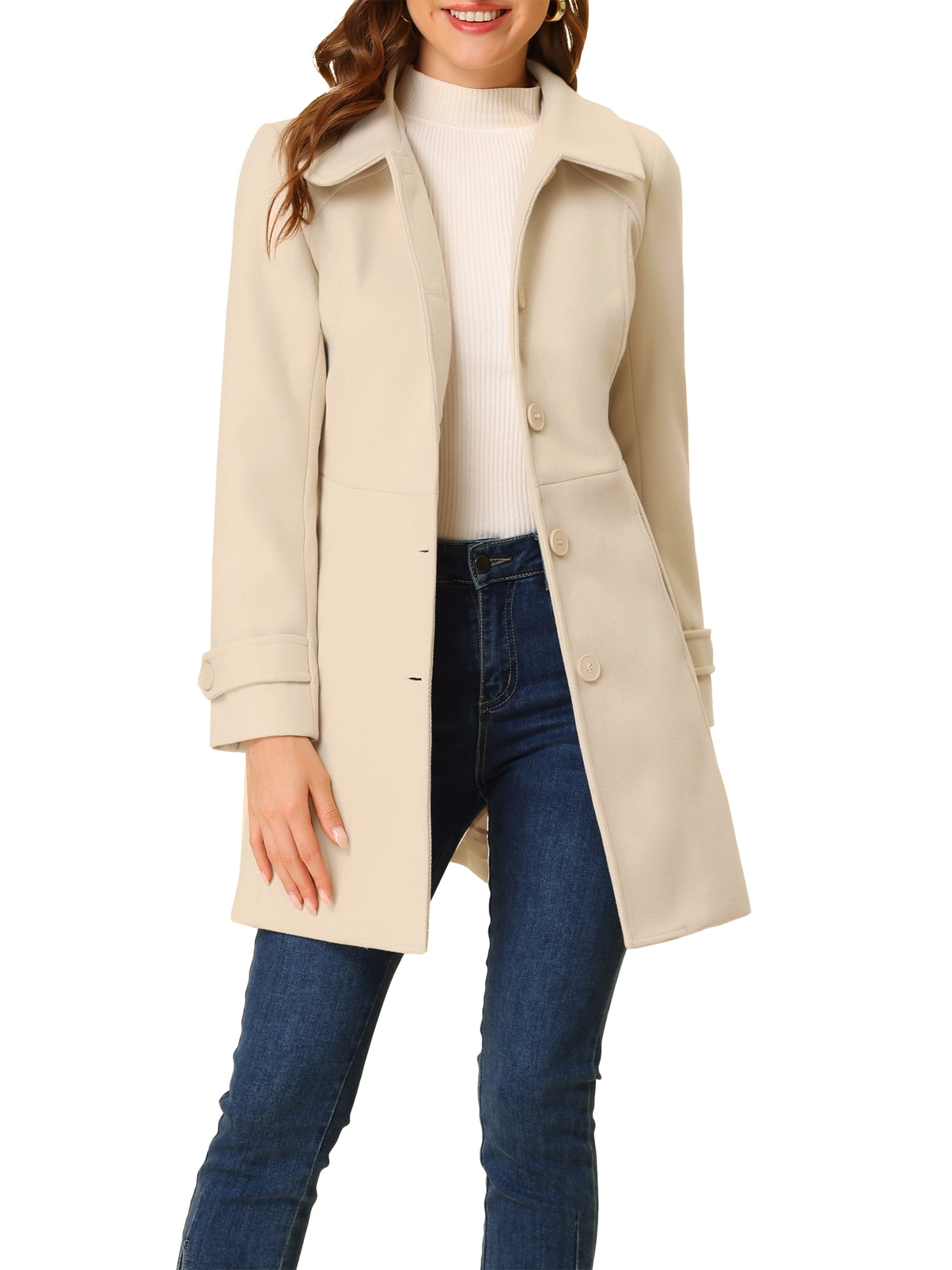 INSPIRE CHIC Manteaux d'Hiver pour Femmes à Col Peter Pan, Boutonnage Simple, devant Boutonné, m Beige