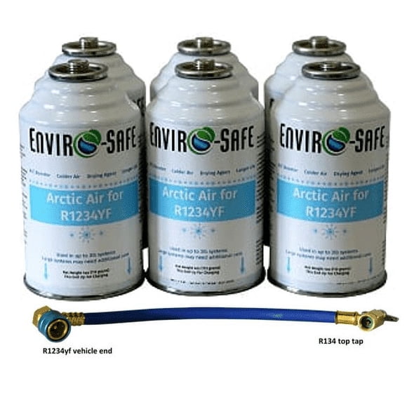 Arctic Air for R1234yf for Automotive Air Conditioning Systems, 6 Cans and Brass Hose, R-1234yf, R1234