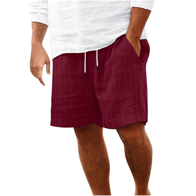Plebaso Mens Shorts Summer Beach Shorts with Drawstring Solid Color Lightweight Vacation Pocket Shorts