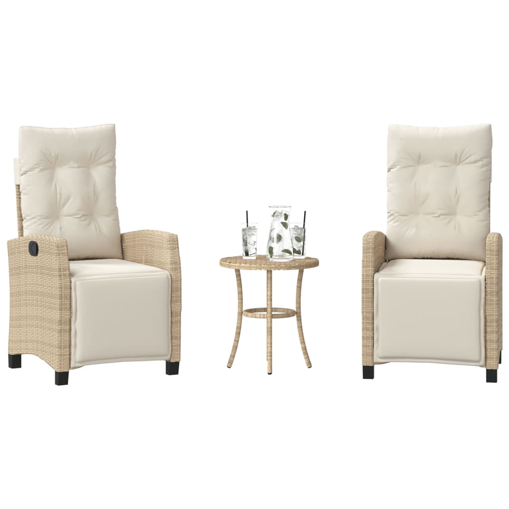 vidaXL Ensemble Bistro 3 Pcs avec Coussins Osier Poly Beige