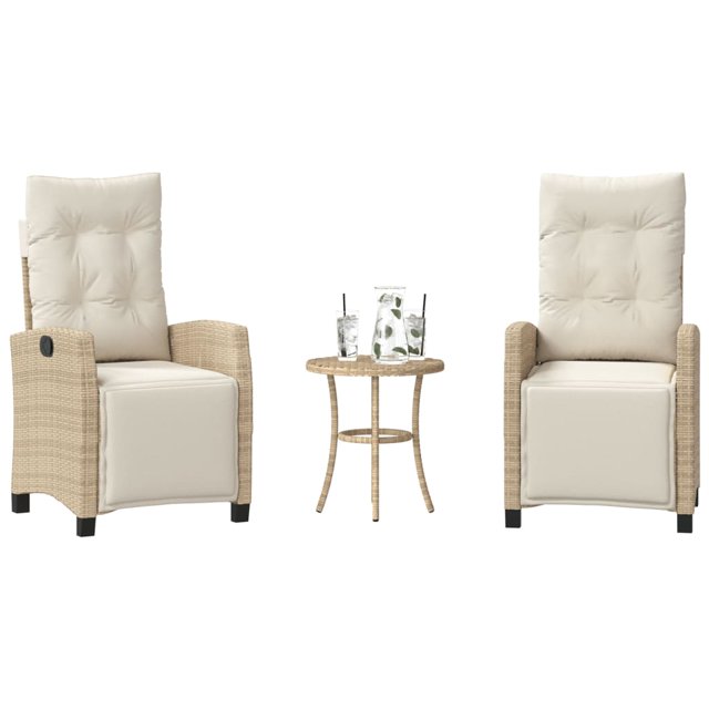vidaXL Ensemble Bistro 3 Pcs avec Coussins Osier Poly Beige