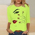 thumbnail image 2 of Penkiiy Hauts pour Femmes Mode Femmes T-shirt Imprimé Mi-Long Manches 3/4 Blouse Col Rond Hauts Décontractés Vert Vêtements Y2K, 2 of 4