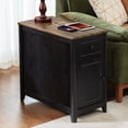 thumbnail image 1 of CHIC HOUSE Tables d'Extrémité pour Salon avec Station de Recharge, Table de Chevet Style Ferme pour Chambre avec Tiroir de Rangement, Tables d'Appoint Étroites Tables d'Accent, Petites Tables pour Petits Espaces, Noir, 1 of 11