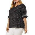 thumbnail image 4 of Agnes Orinda Women's Plus Size Blouses Pin Dots V Neck Ruffle Short Sleeve Spring Summer Boho Tops 4X Black, 4 of 7