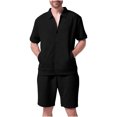 thumbnail image 1 of Styesk Mens Outfits 2 Piece Summer Men's Casual Fashion Solid Color Short Sleeved Lapel Drawstring Elastic Waist Set, 1 of 3