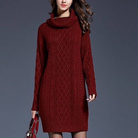 Turtleneck Sweater Women Cable Knit Sweater Dress Women Plus Size Solid Color Turtleneck Sweater Dresses for Women 2025 Fall Loose Shift Dress
