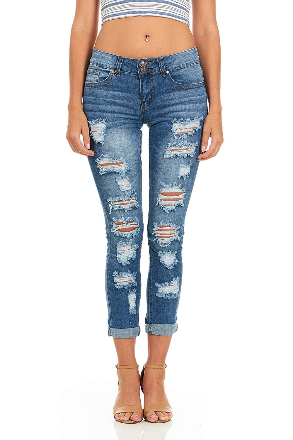 COVER GIRL by COVER GIRL Women's Ripped Distressed Plus Size Skinny Denim Jeans, 1