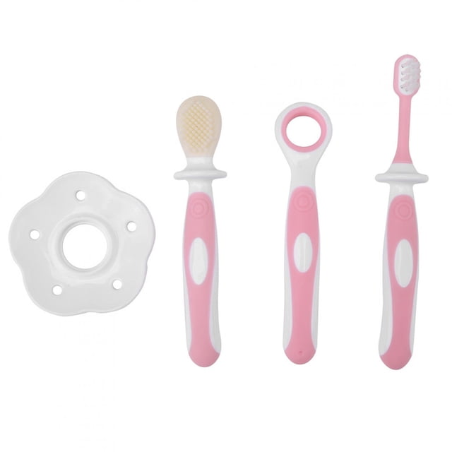 Baby Toothbrush Baby Toothbrush Set Baby Baby Toothbrush Baby Training Toothbrush Baby Infant Soft Training Toothbrush Teeth Care Cleaning Tongue Scraping Set Pink