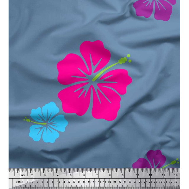 Soimoi Blue polyester Crepe Fabric Floral Printed Fabric 1 Yard 52 Inch Wide