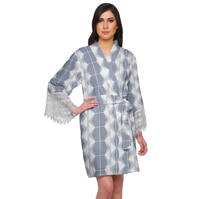Moomaya Printed Cotton Robes For Women Plus Size Kimono Robe Short Nightwear