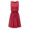 thumbnail image 4 of RKSTN Robes Décontractées pour Femmes Sans Manches à Col Ras du Cou Robes de Couleur Unie Boutonnées avec Poche Robe Ample, 4 of 5