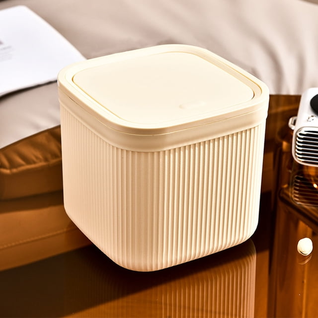 Mini Desktop Trash Can,Household Kitchen Desk Tube Covered Sundry Storage Cleaning Cylinder,Plastic Material,Fashionable Two Color Design,Flip Lid,Hygienic Convenient,Easy to Clean,Large Capacity