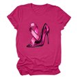thumbnail image 1 of JIRNDf T-Shirt pour Femmes, Mode Estivale Tendance, Manches Courtes, Col Rond, Impression Cancer du Sein, T-Shirts Graphiques Amples et Mignons pour Femmes, Rose Vif m, 1 of 4